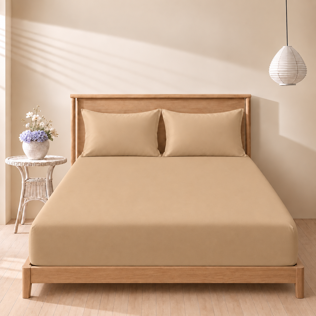 Sand Beige Fitted 3-piece bedsheet set