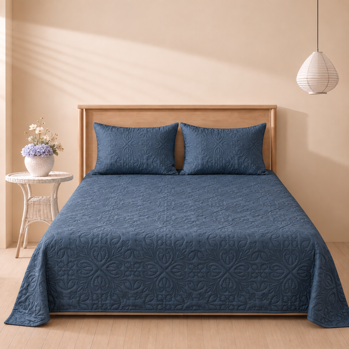 Slate Blue 3 Pc Plain Bedspread Set