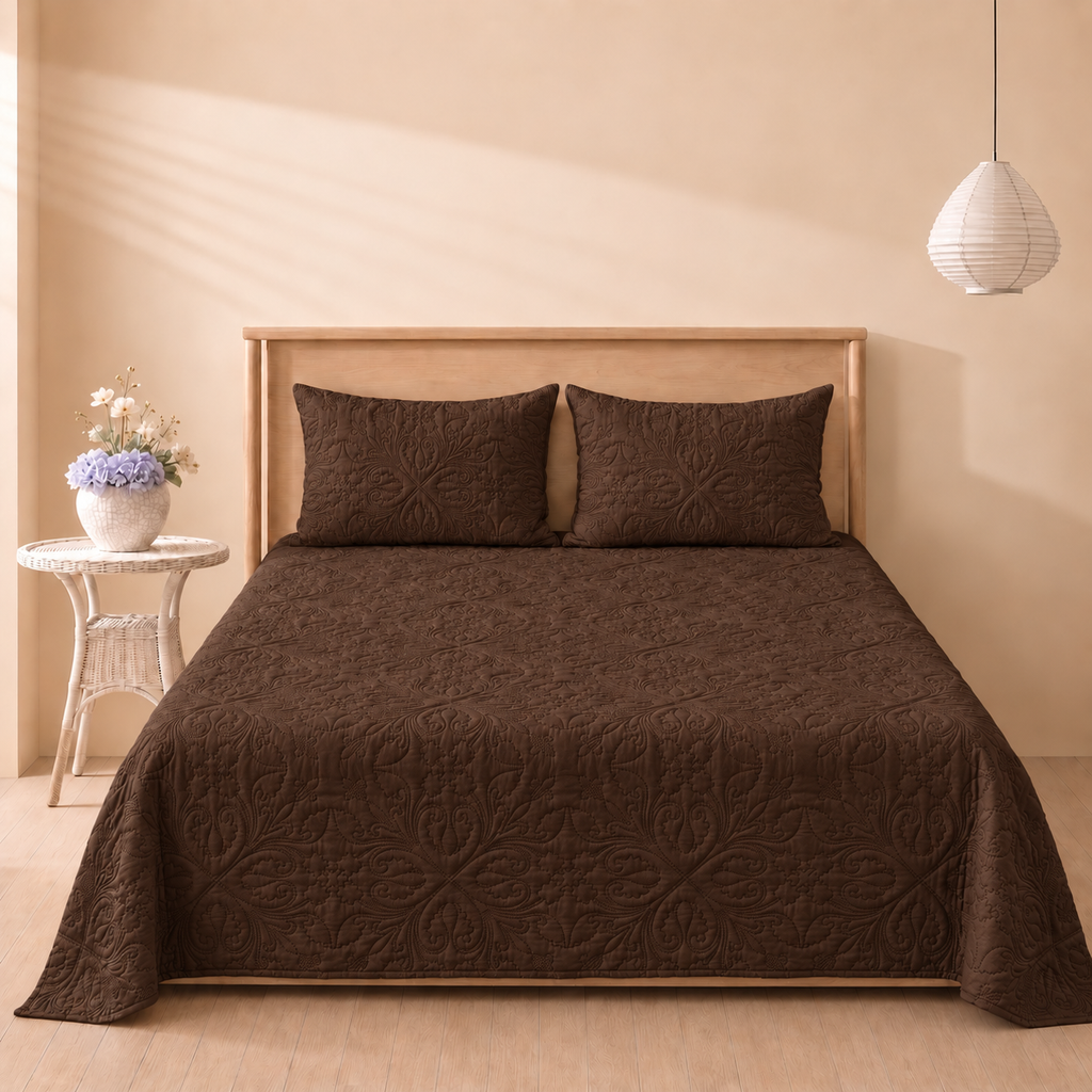 Espresso Brown 3 Pc Plain Bedspread Set