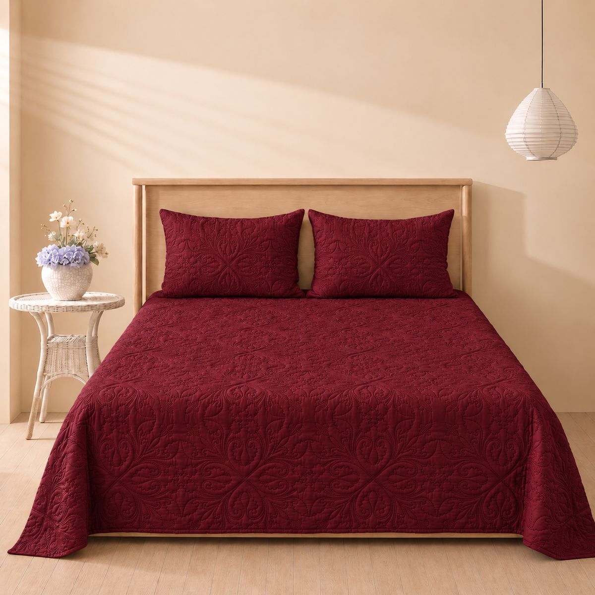 Burgundy 3 Pc Plain Bedspread Set