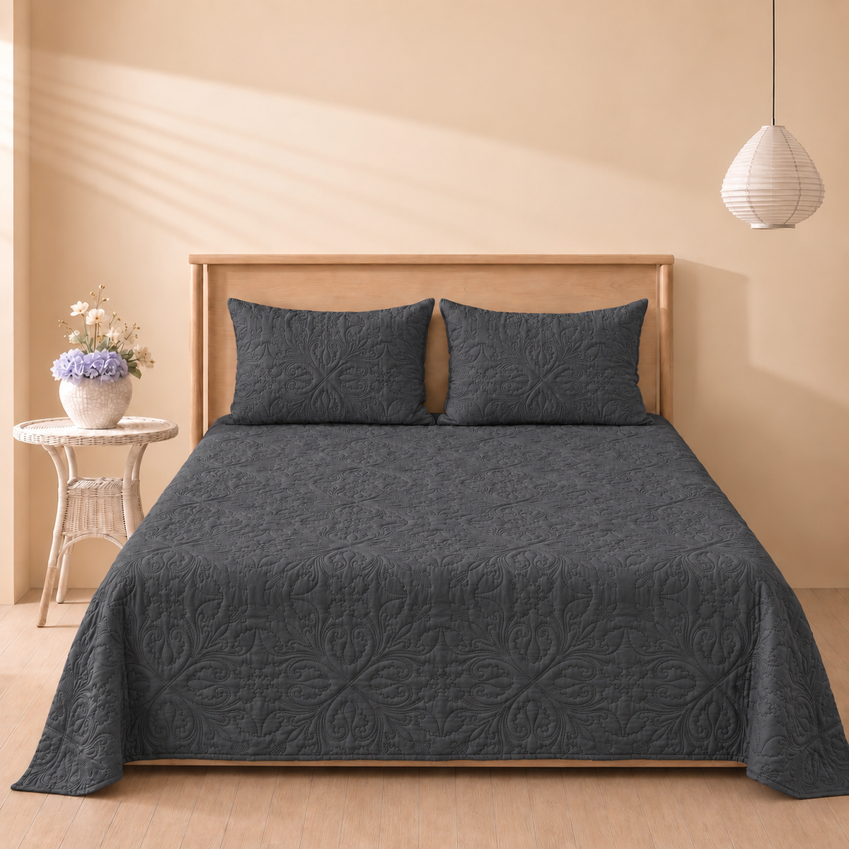 Graphite Grey 3 Pc Plain Bedspread Set