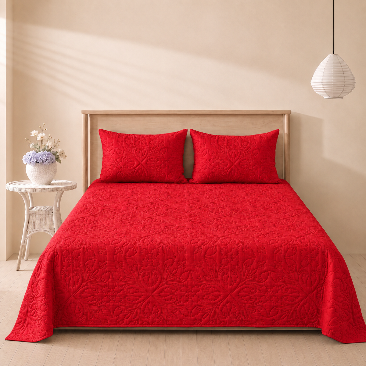 Ruby Red 3 Pc Plain Bedspread Set by MeruHome