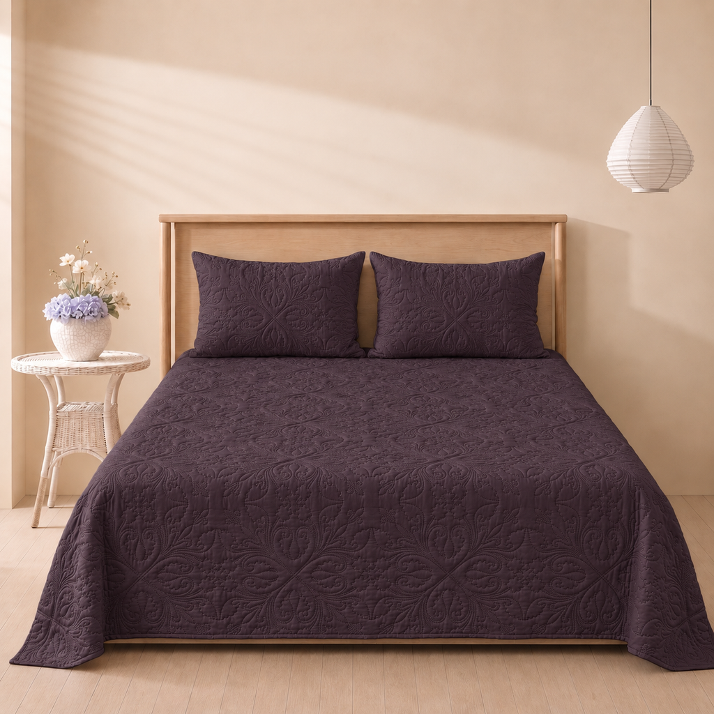 Deep Plum 3 Pc Plain Bedspread Set by MeruHome