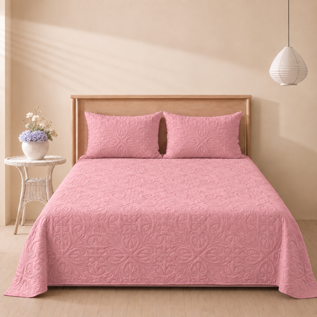 Blush Pink 3 Pc Plain Bedspread Set by MeruHome