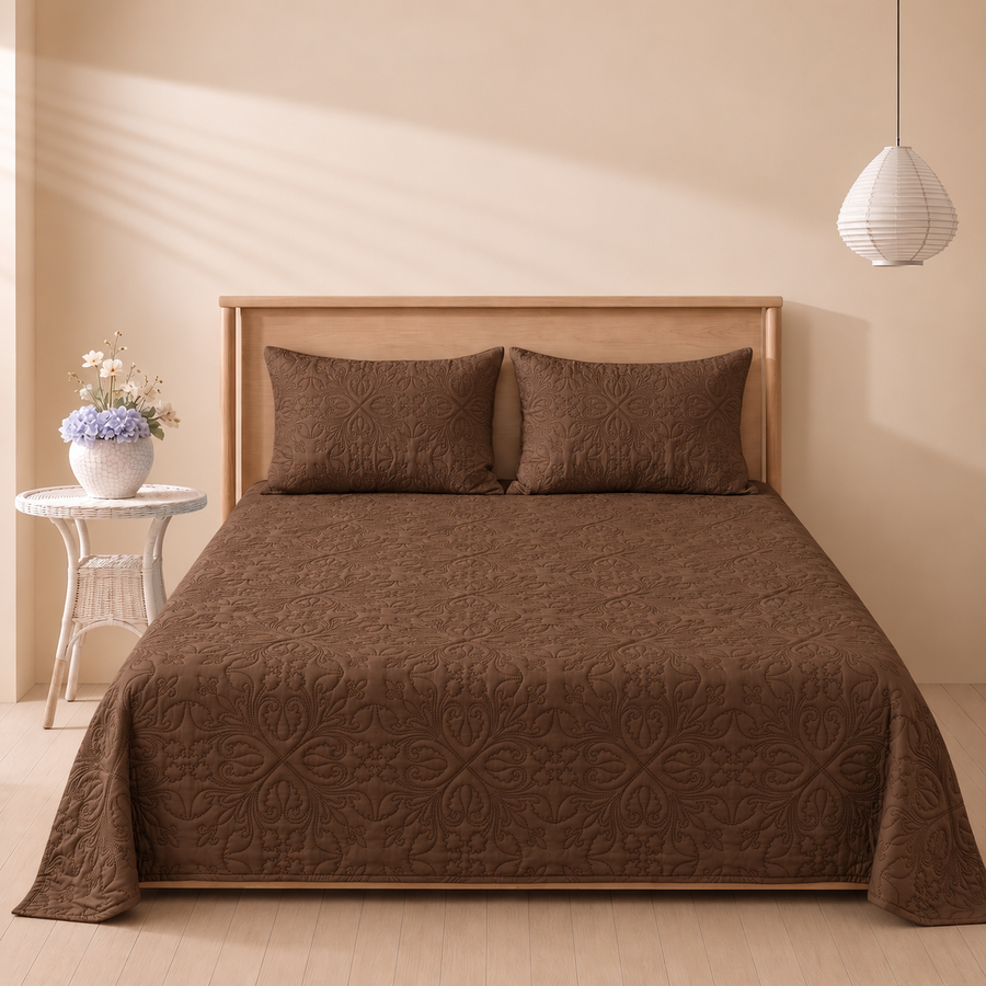 Chocolate Brown 3 Pc Plain Bedspread Set