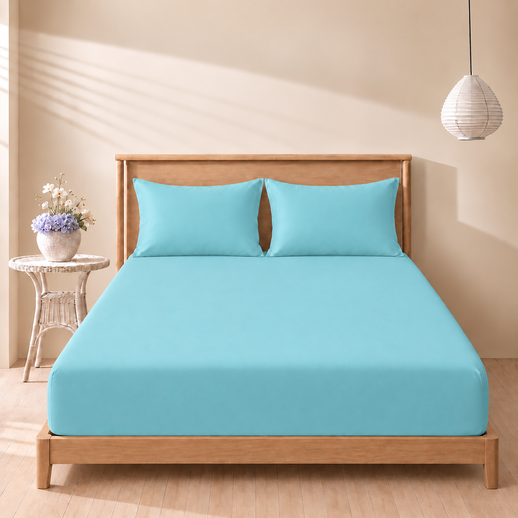 Lagoon Blue Fitted 3-piece bedsheet set