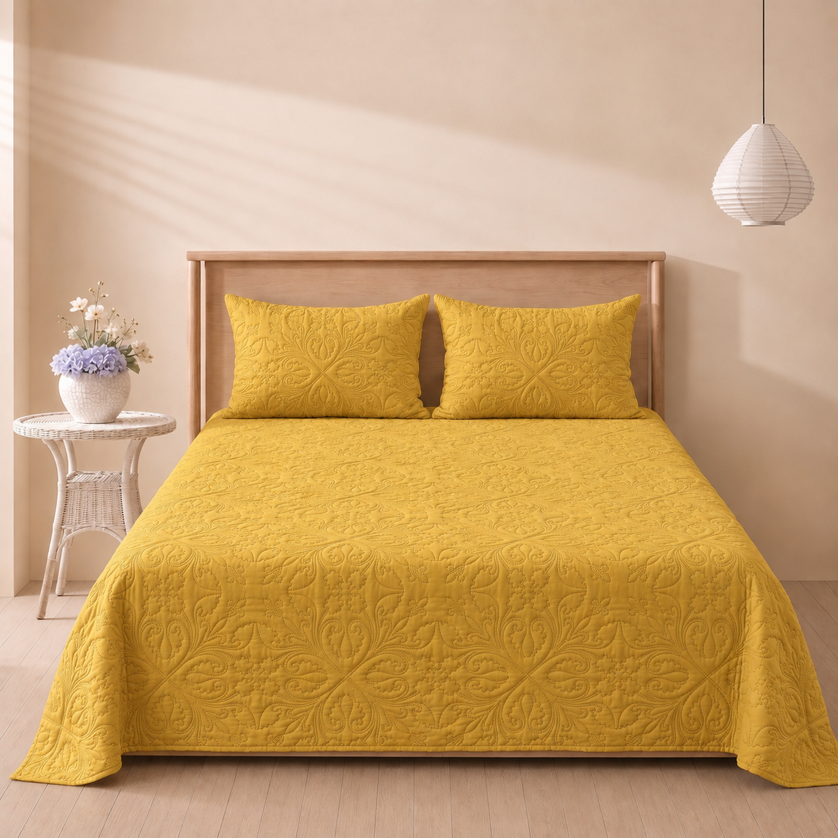 Golden Mustard 3 Pc Plain Bedspread Set by MeruHome