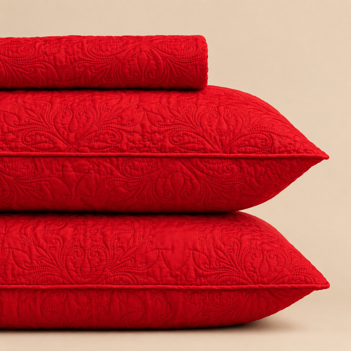Ruby Red 3 Pc Plain Bedspread Set by MeruHome – gallery view 2