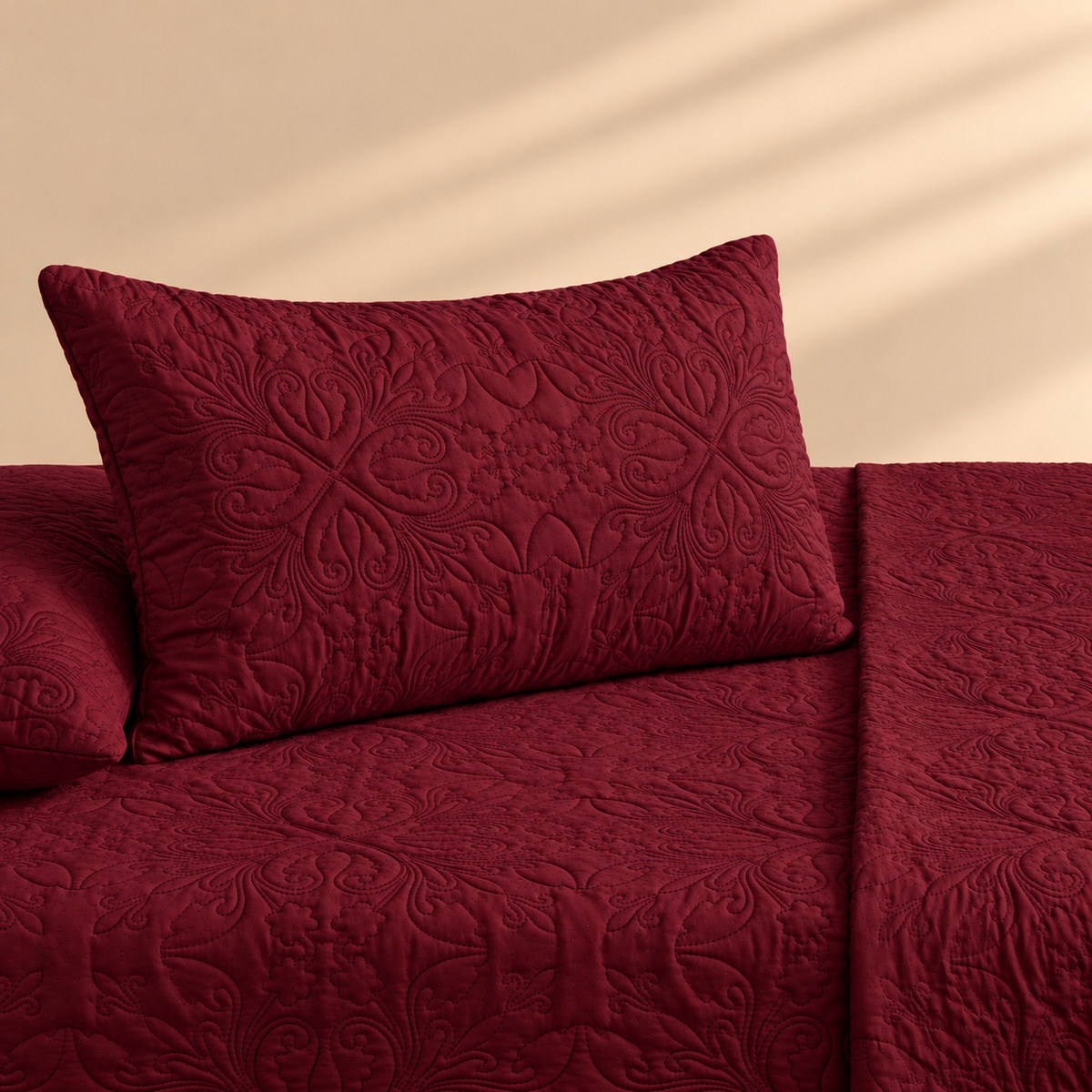 Burgundy 3 Pc Plain Bedspread Set