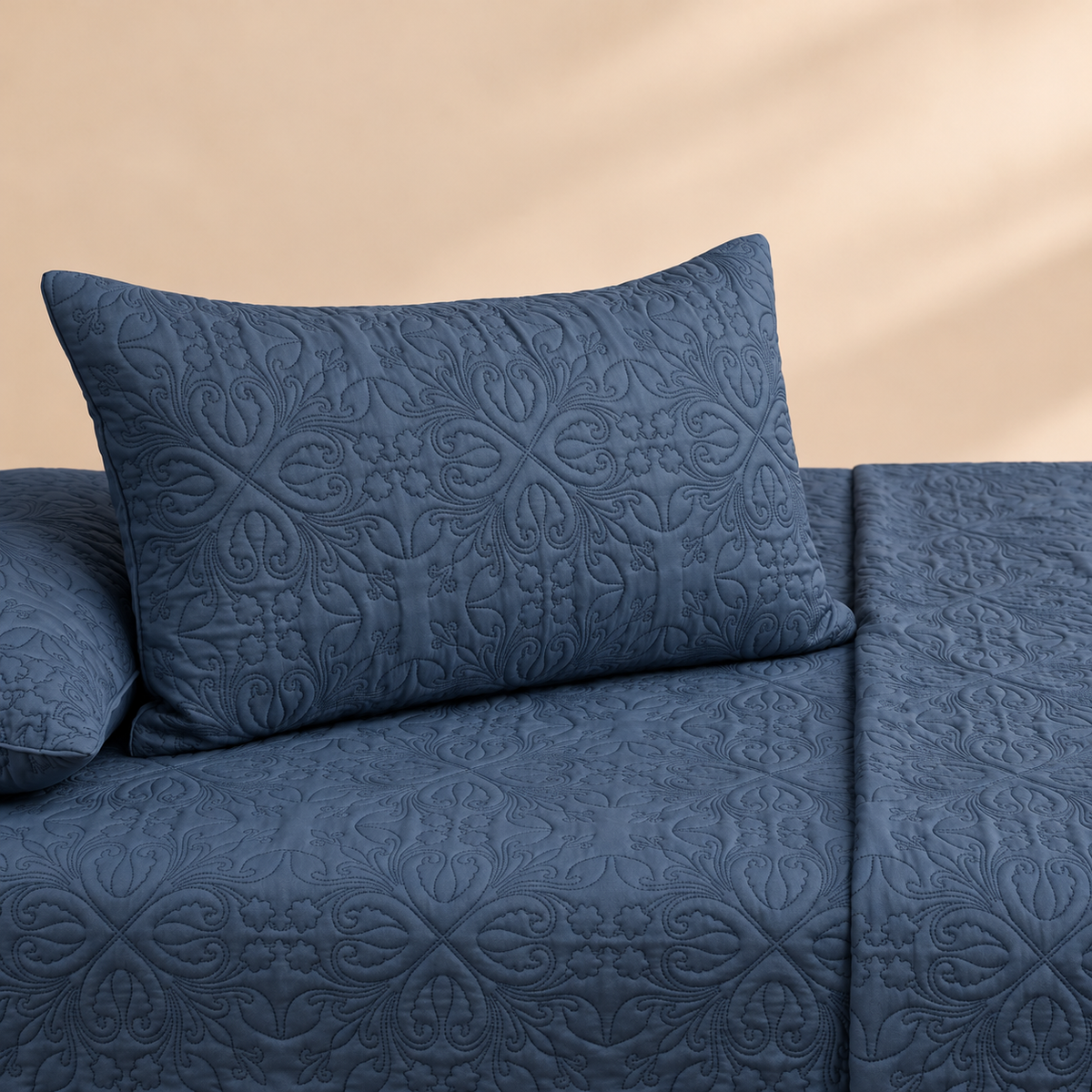Slate Blue 3 Pc Plain Bedspread Set
