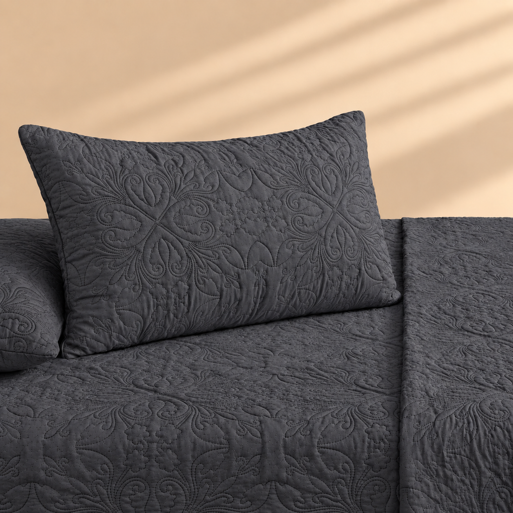 Graphite Grey 3 Pc Plain Bedspread Set
