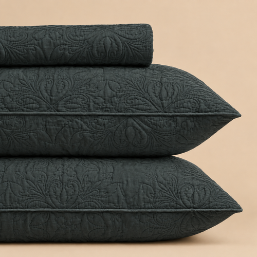 Charcoal Green 3 Pc Plain Bedspread Set by MeruHome – gallery view 2