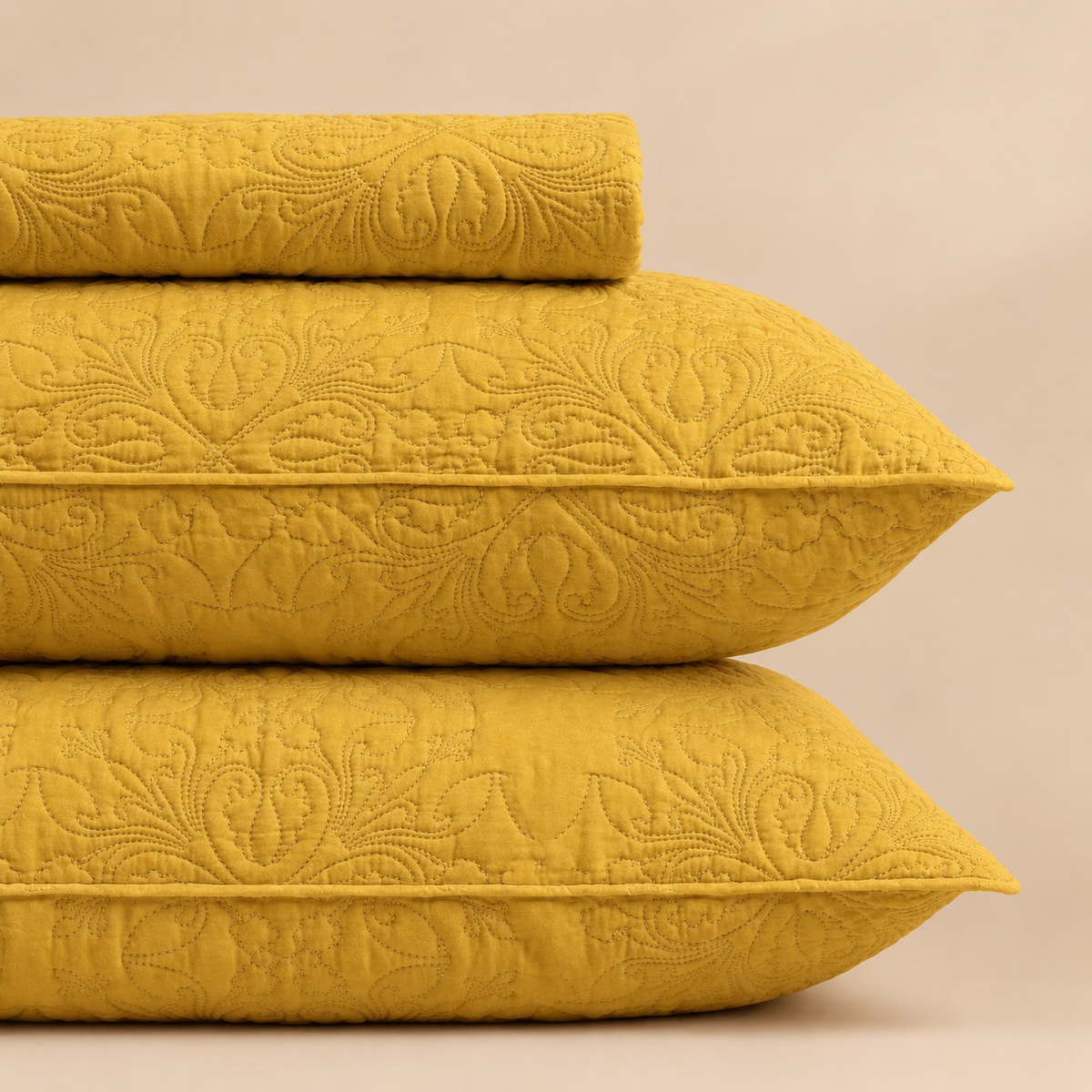 Golden Mustard 3 Pc Plain Bedspread Set by MeruHome – gallery view 2