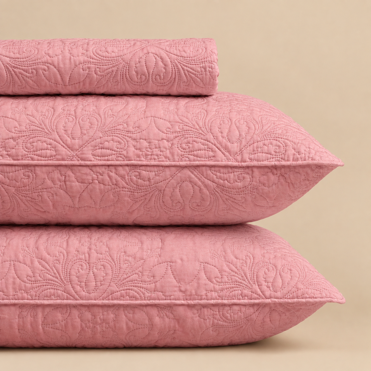 Blush Pink 3 Pc Plain Bedspread Set by MeruHome – gallery view 2