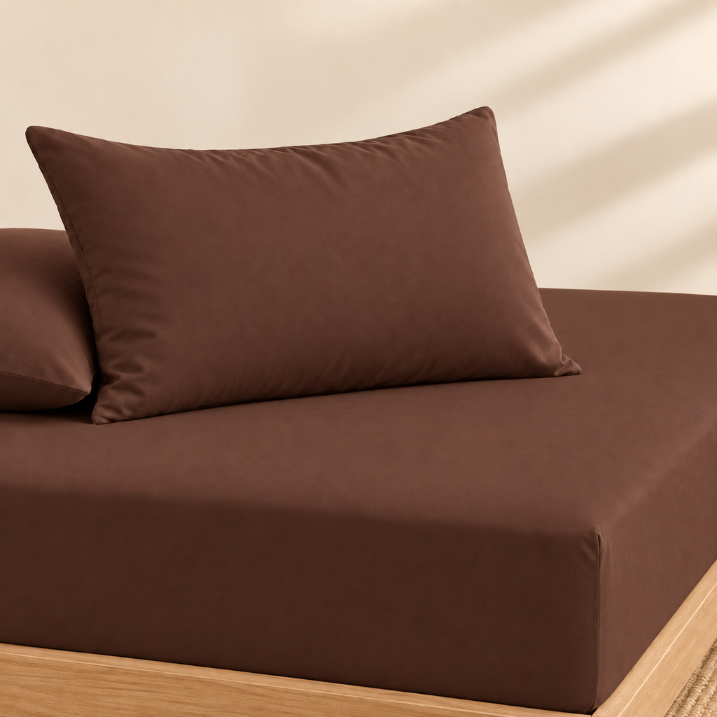 Chocolate Brown Fitted 3-piece bedsheet set – detail 2