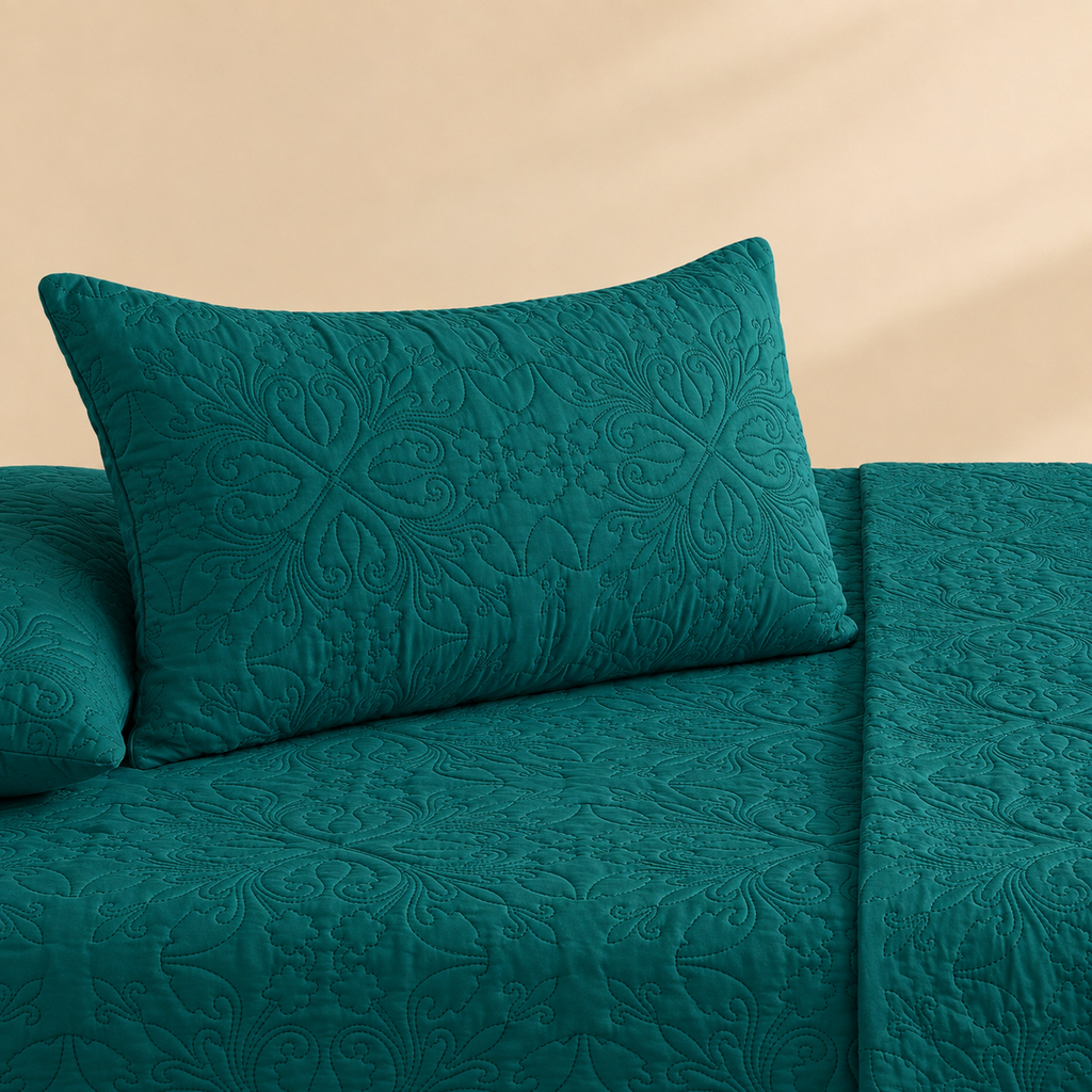 Deep Teal 3 Pc Plain Bedspread Set by MeruHome – gallery view 3