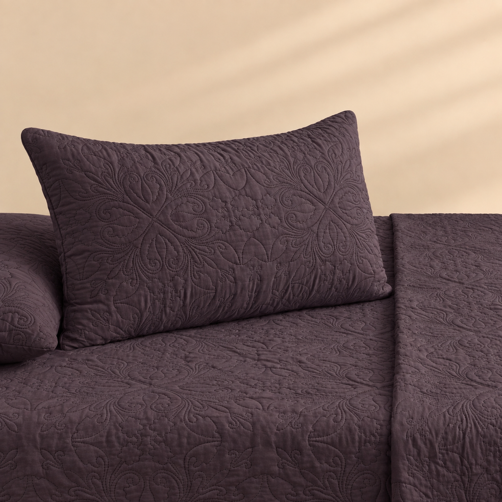 Deep Plum 3 Pc Plain Bedspread Set by MeruHome – gallery view 3