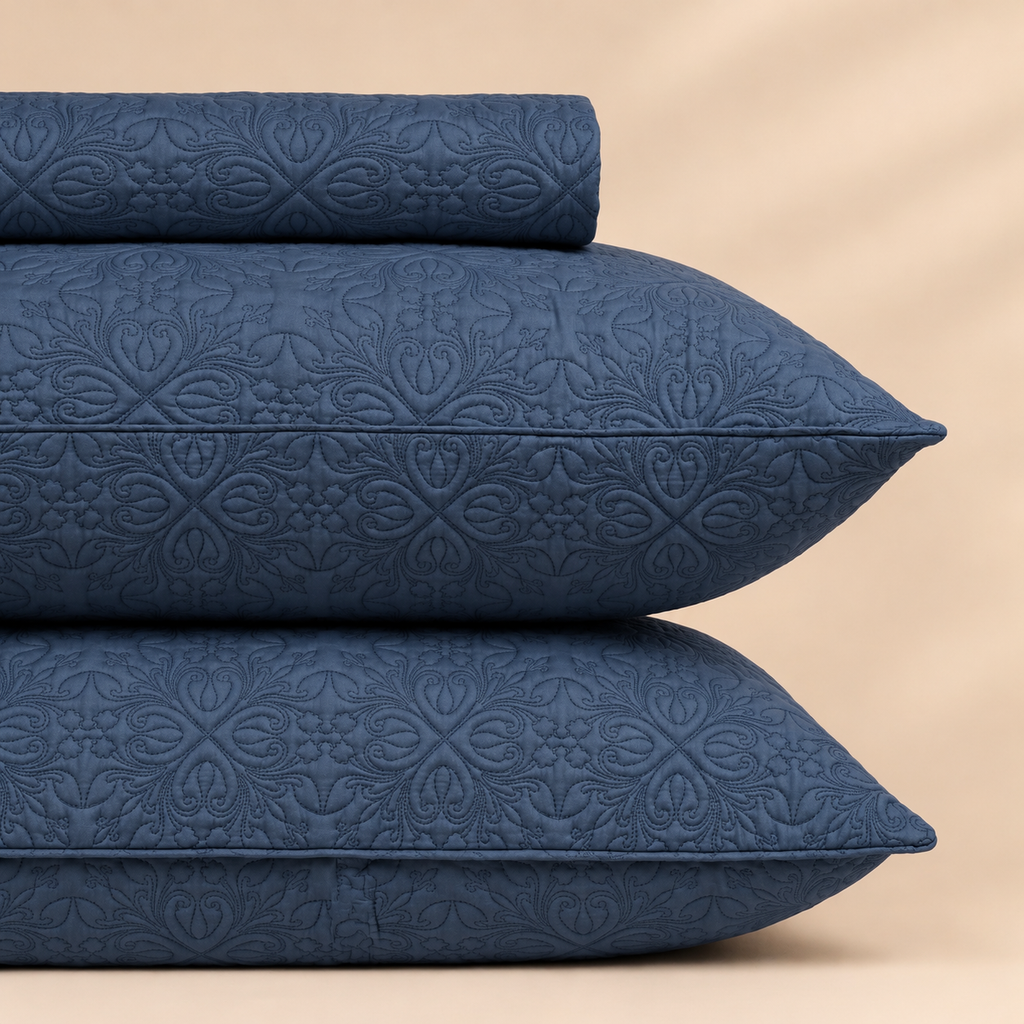 Slate Blue 3 Pc Plain Bedspread Set