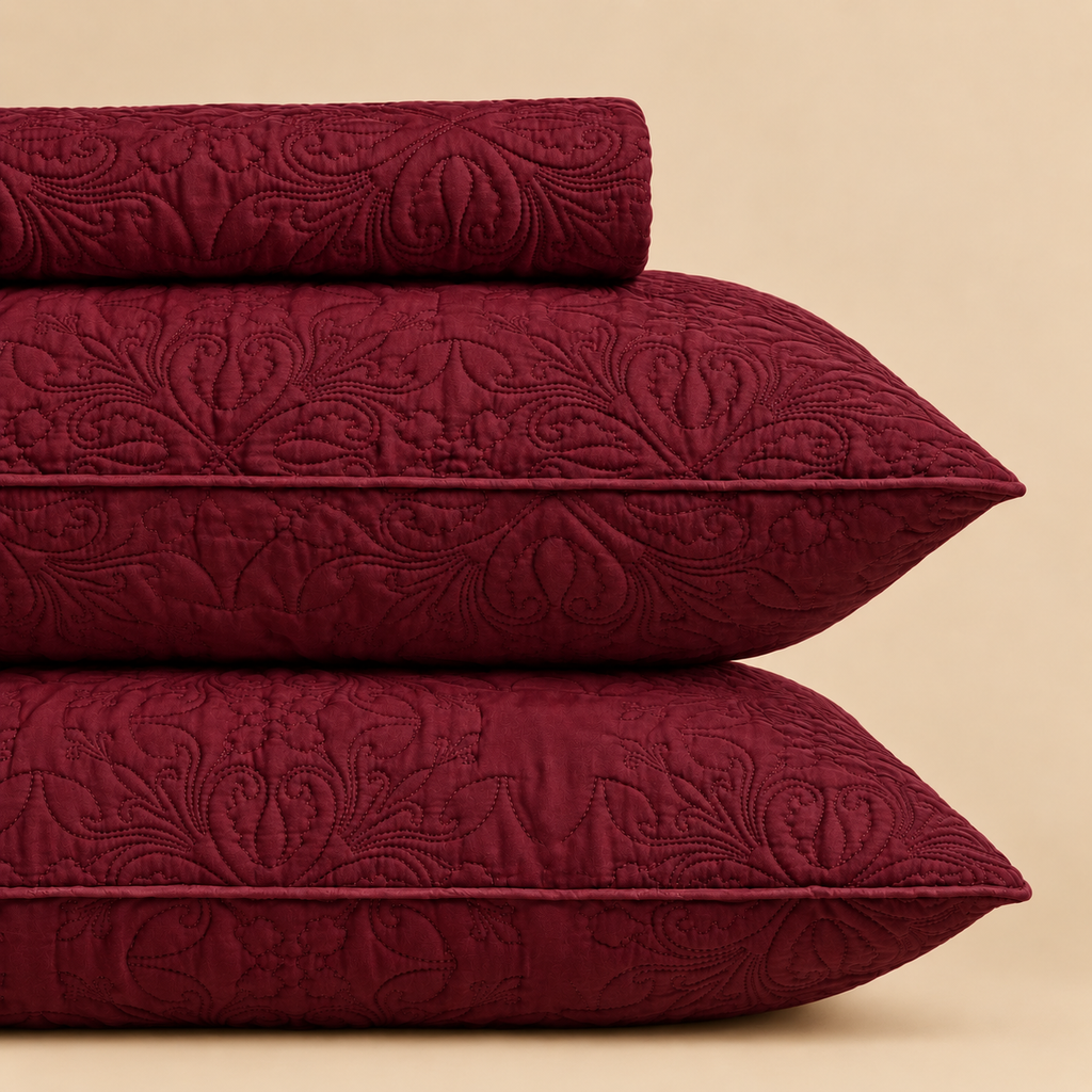 Burgundy 3 Pc Plain Bedspread Set
