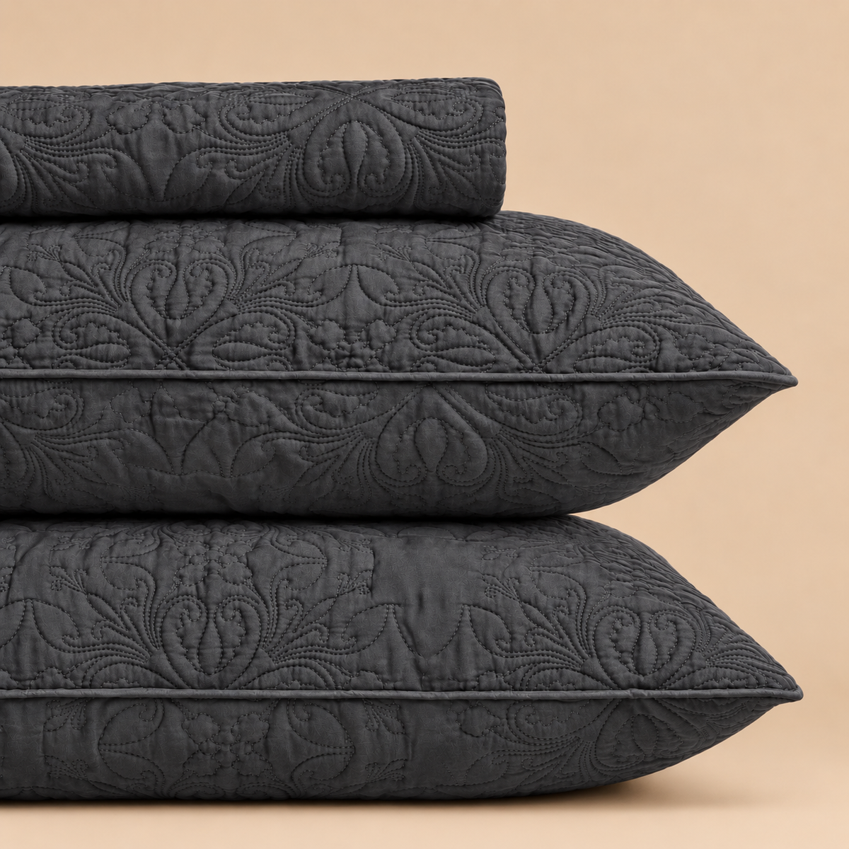 Graphite Grey 3 Pc Plain Bedspread Set