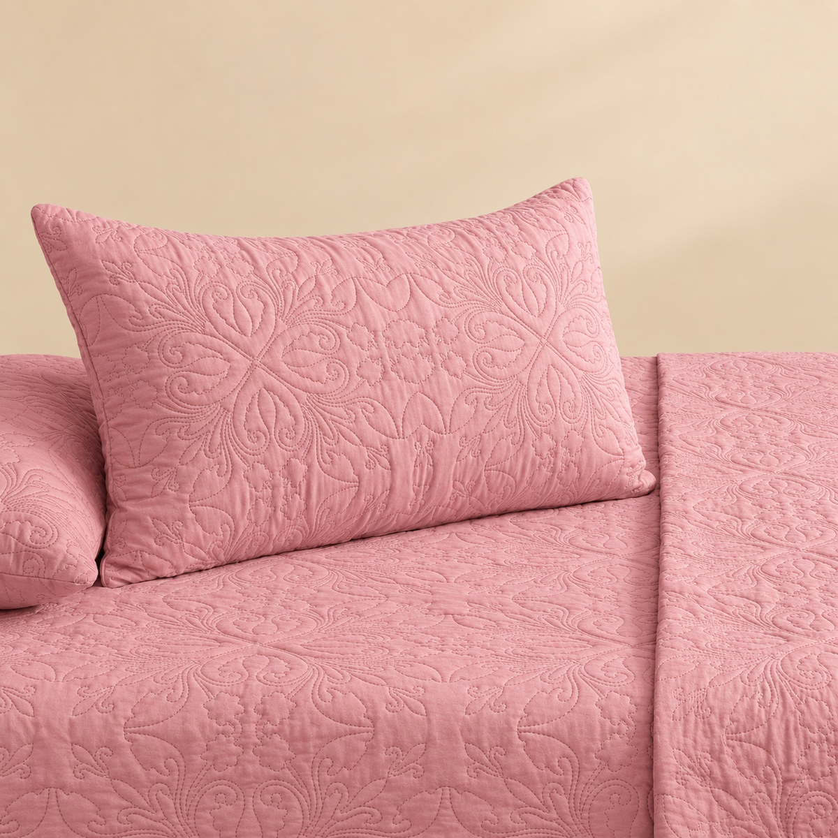Blush Pink 3 Pc Plain Bedspread Set by MeruHome – gallery view 3