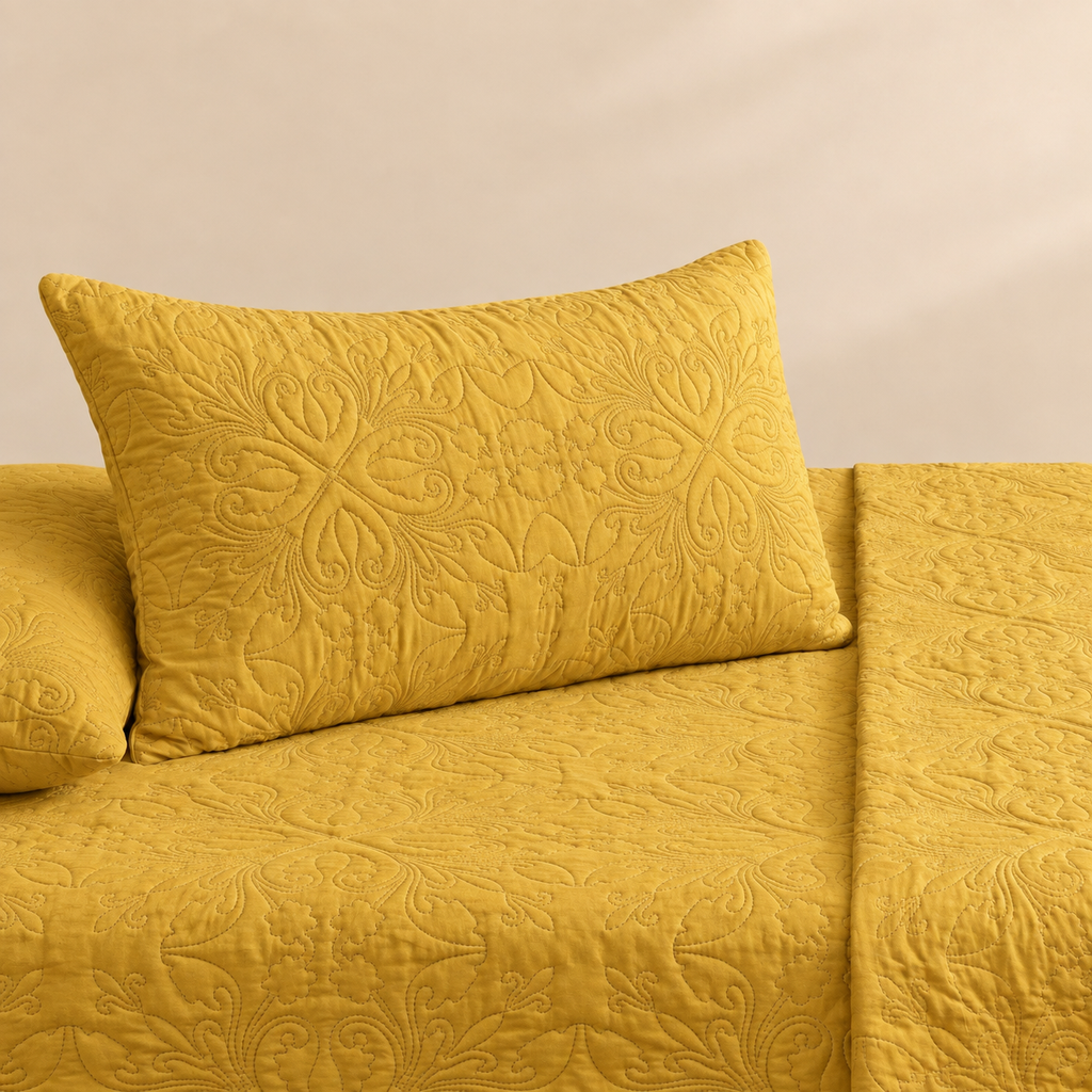 Golden Mustard 3 Pc Plain Bedspread Set by MeruHome – gallery view 3