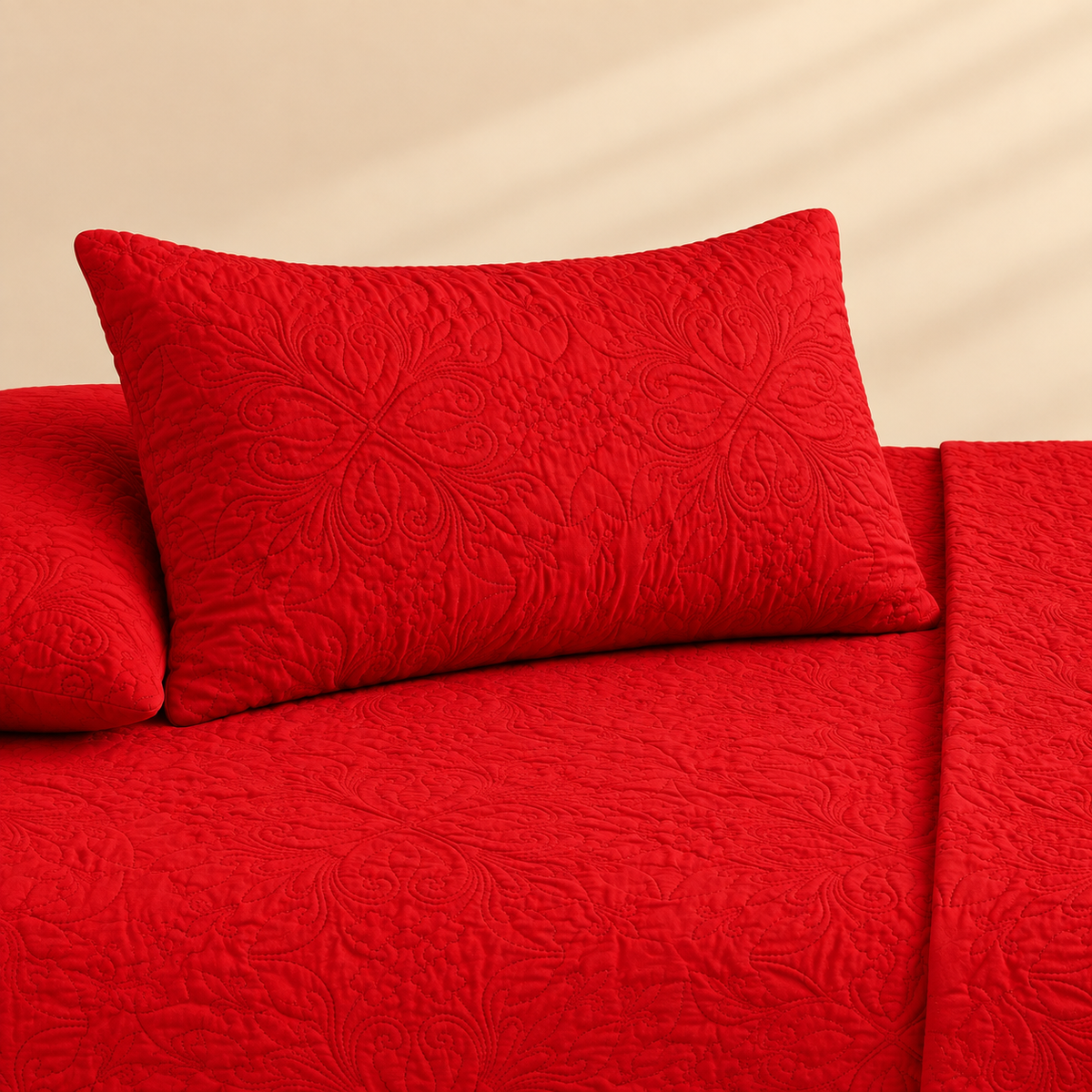 Ruby Red 3 Pc Plain Bedspread Set by MeruHome – gallery view 3