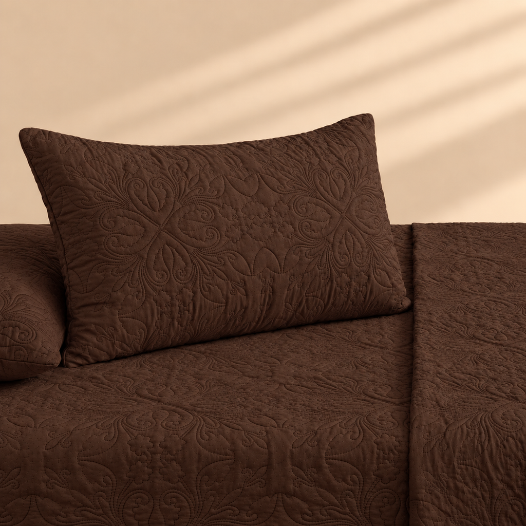 Espresso Brown 3 Pc Plain Bedspread Set