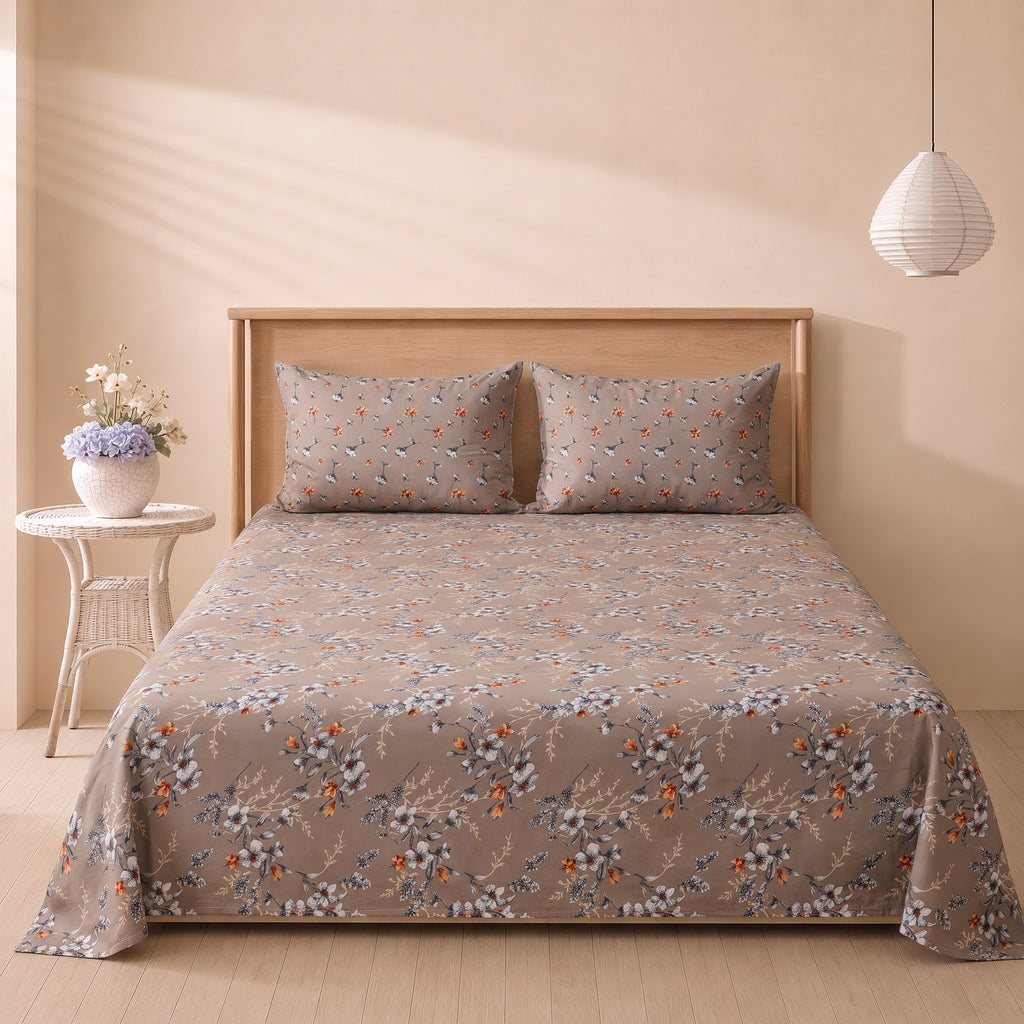 Rust Floral 3 Pc Bed Sheet Set by MeruHome