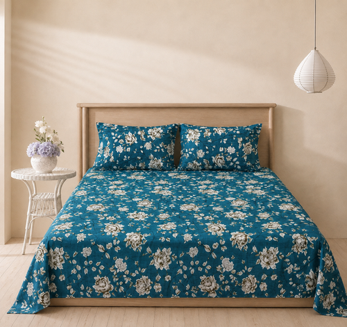 Blue Garden 3 Pc Bed Sheet Set by MeruHome