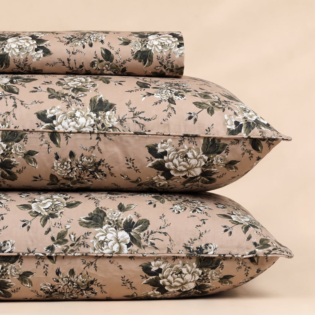 Beige Floral 3 Pc Bed Sheet Set by MeruHome – gallery view 2