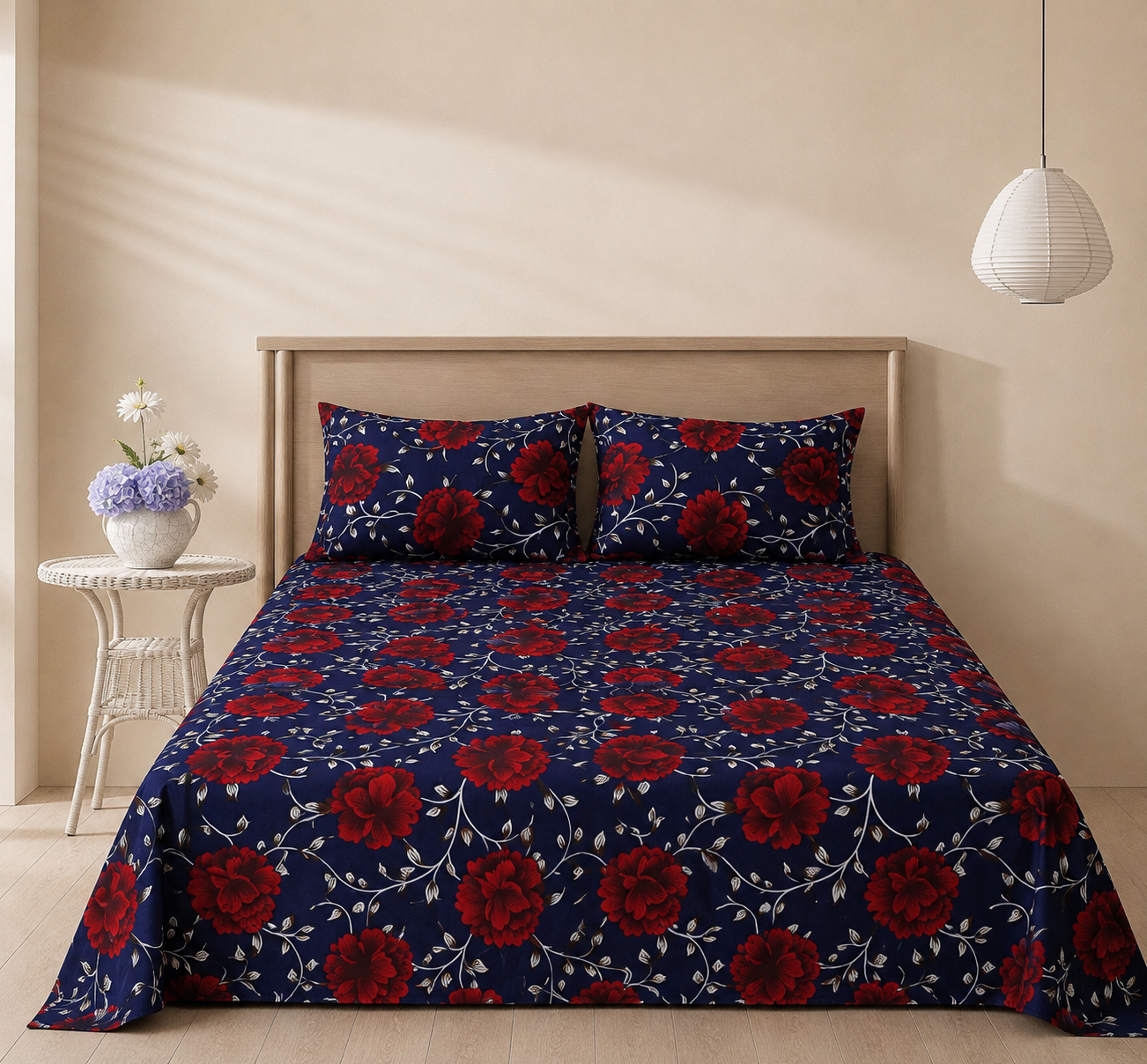 Royal Red Floral 3 Pc Bed Sheet Set by MeruHome