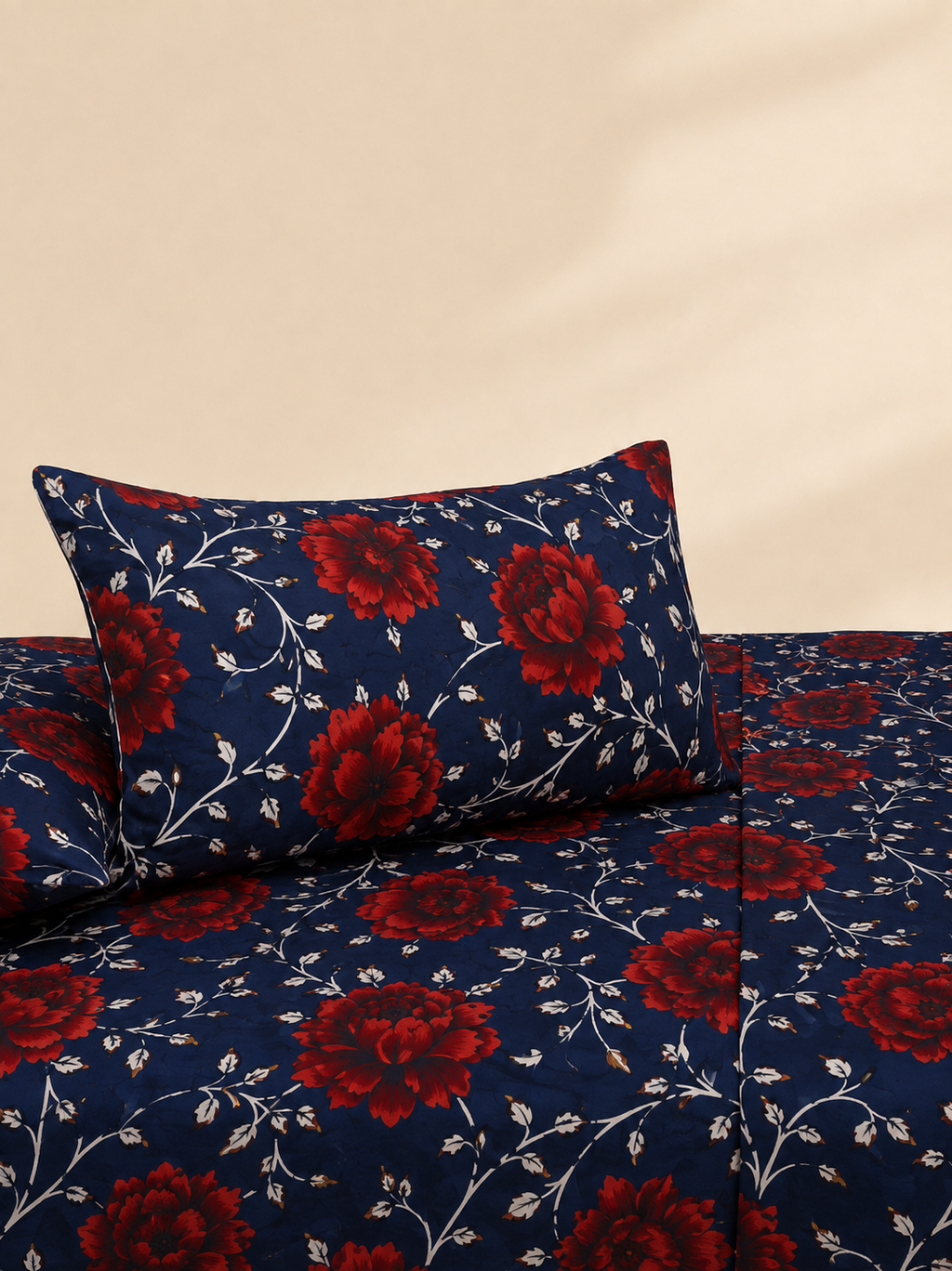 Royal Red Floral 3 Pc Bed Sheet Set by MeruHome – gallery view 3