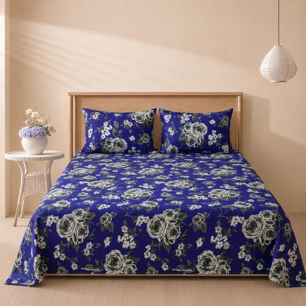 Blue Vintage 3 Pc Bed Sheet Set by MeruHome