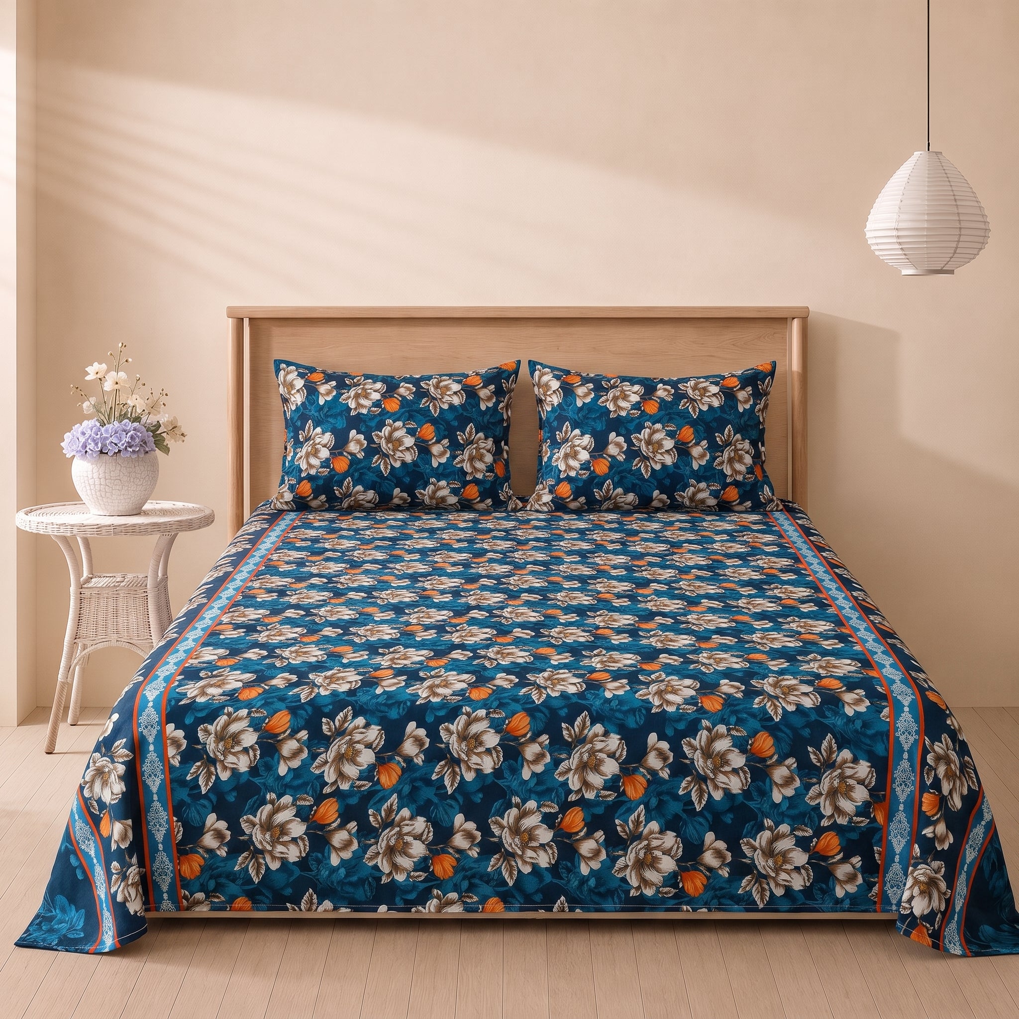 Indigo Floral Charm 3 Pc Bed Sheet Set by MeruHome