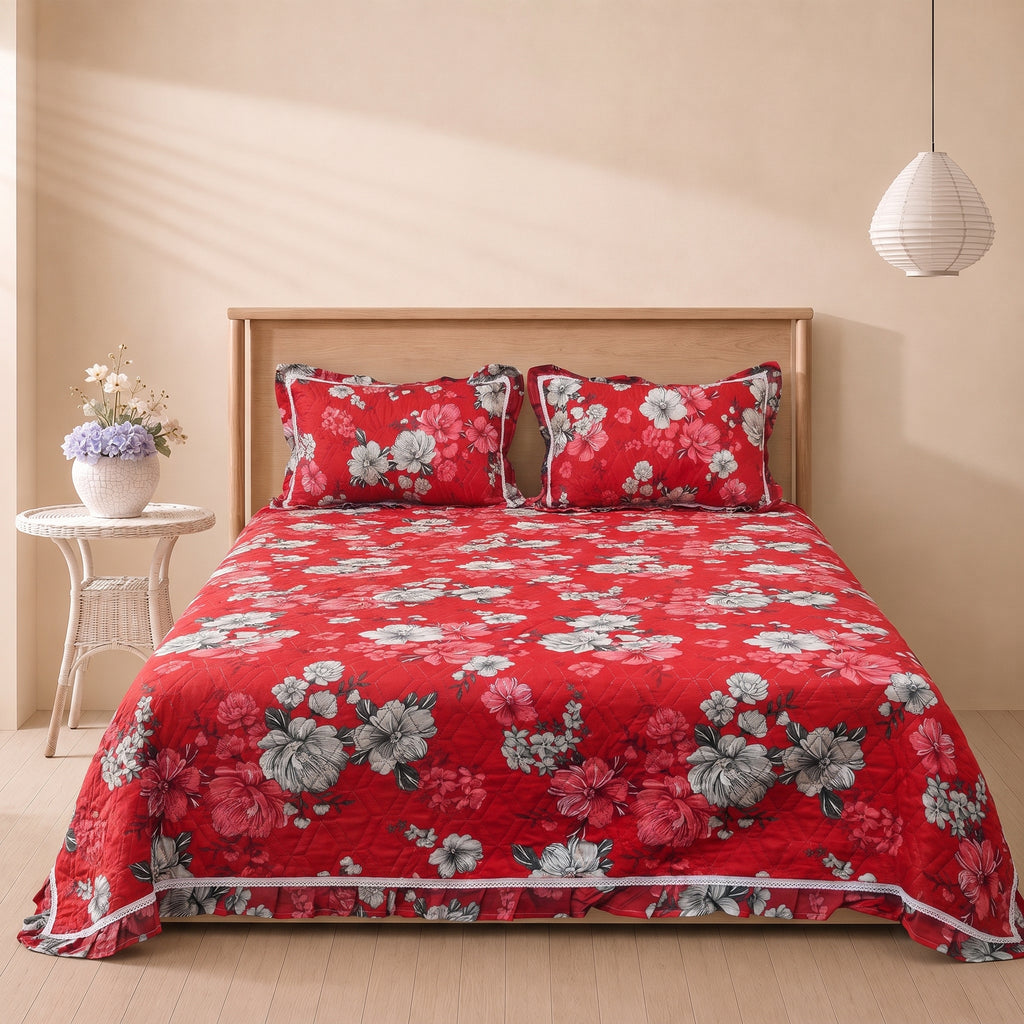 Serene Chantilly 3 Pc Frilled Bedspread Set by MeruHome