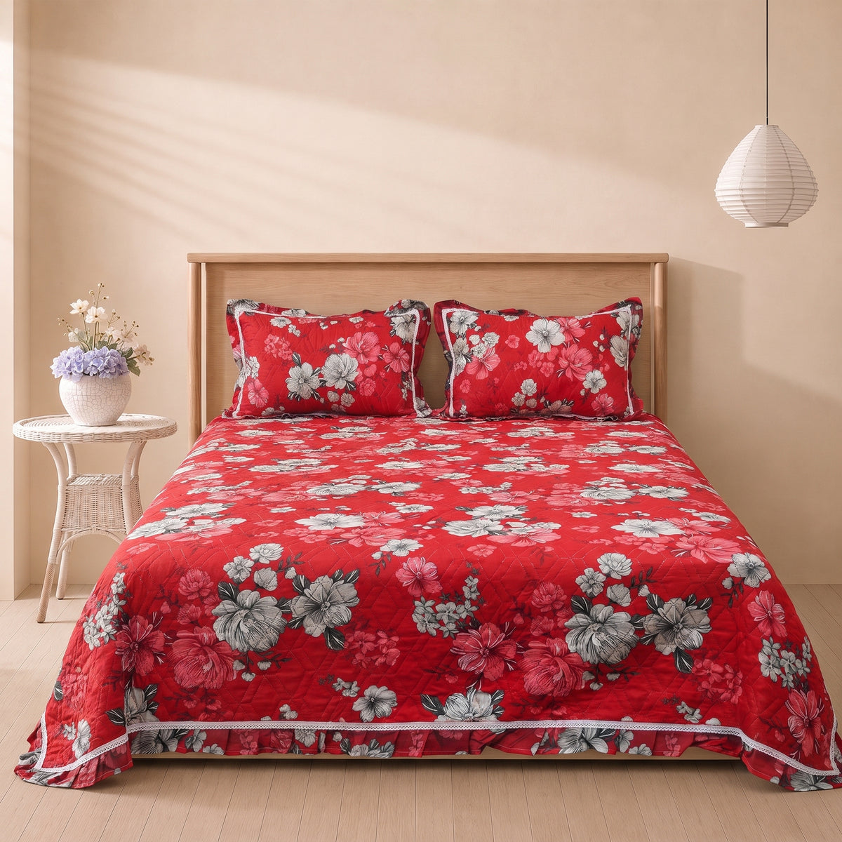 Serene Chantilly 3 Pc Frilled Bedspread Set by MeruHome