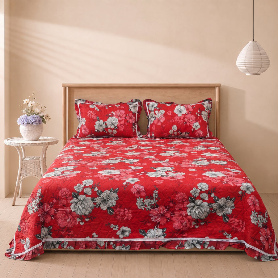 Serene Chantilly 3 Pc Frilled Bedspread Set by MeruHome
