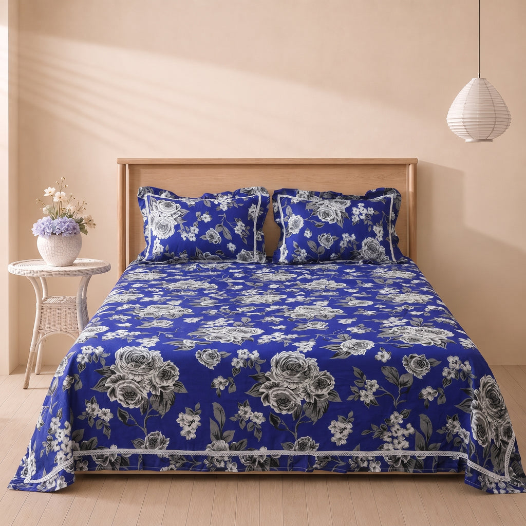 Serene Rosette 3 Pc Frilled Bedspread Set by MeruHome