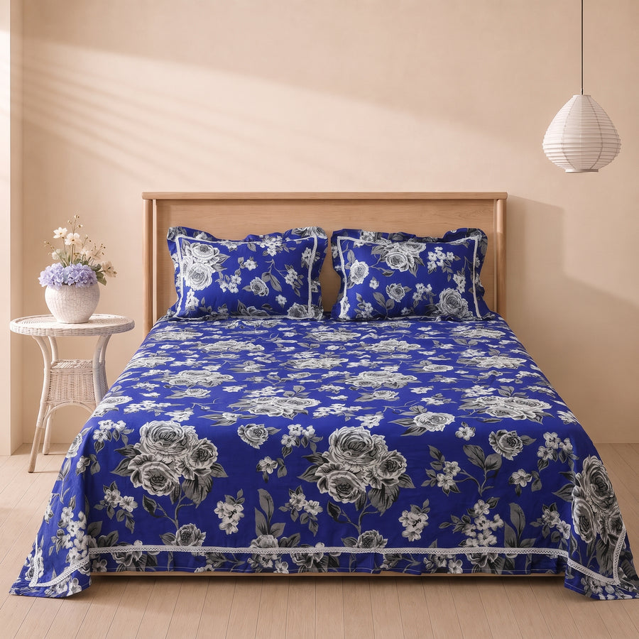 Serene Rosette 3 Pc Frilled Bedspread Set by MeruHome