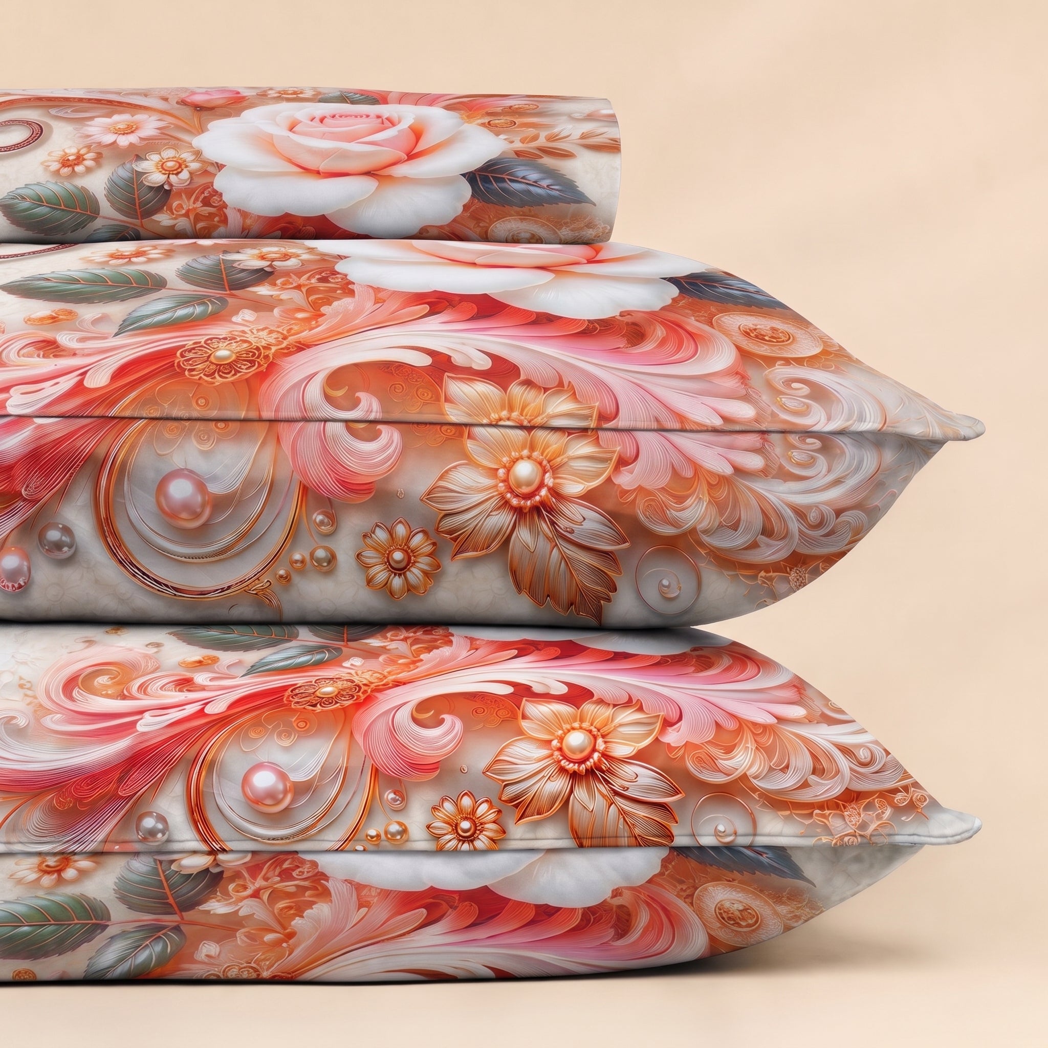 Mirage Pink Gulaab 3 Pc Bed Sheet Set by MeruHome – gallery view 3