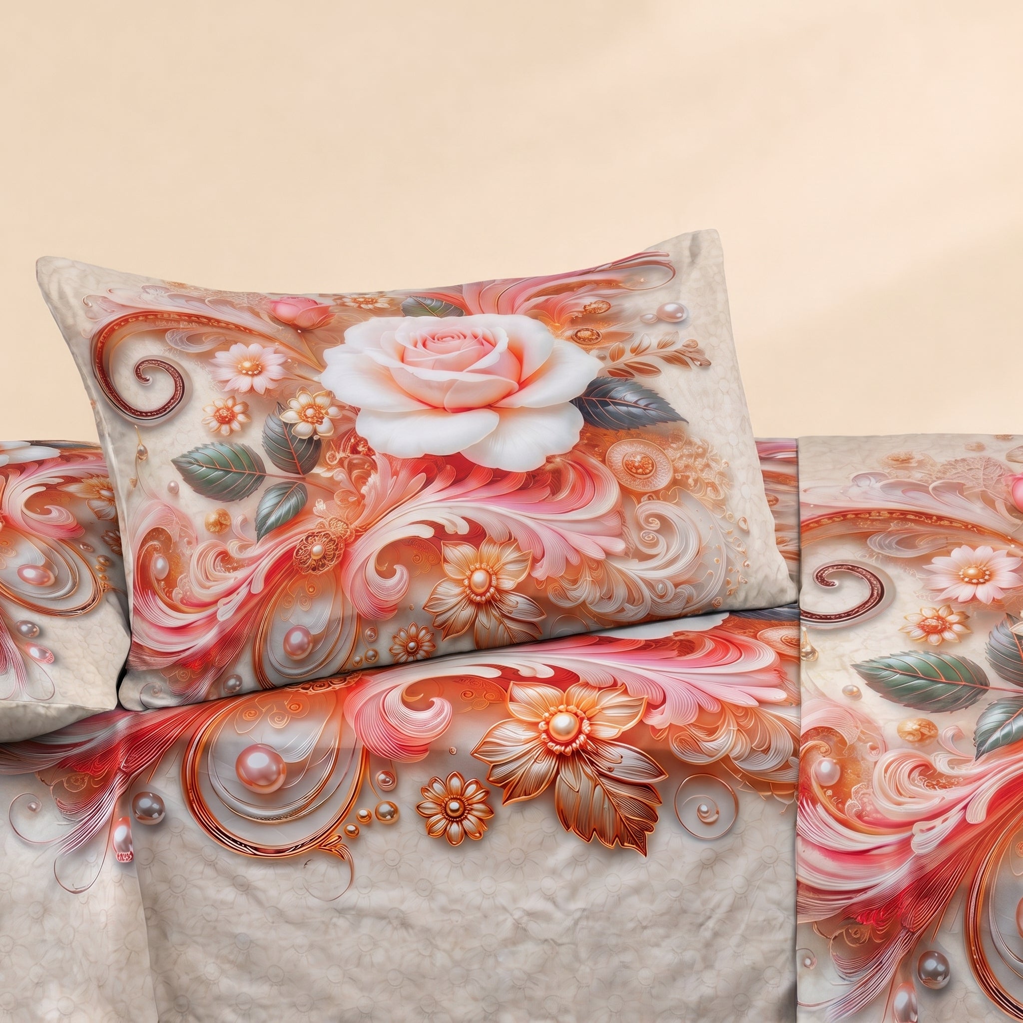 Mirage Pink Gulaab 3 Pc Bed Sheet Set by MeruHome – gallery view 4