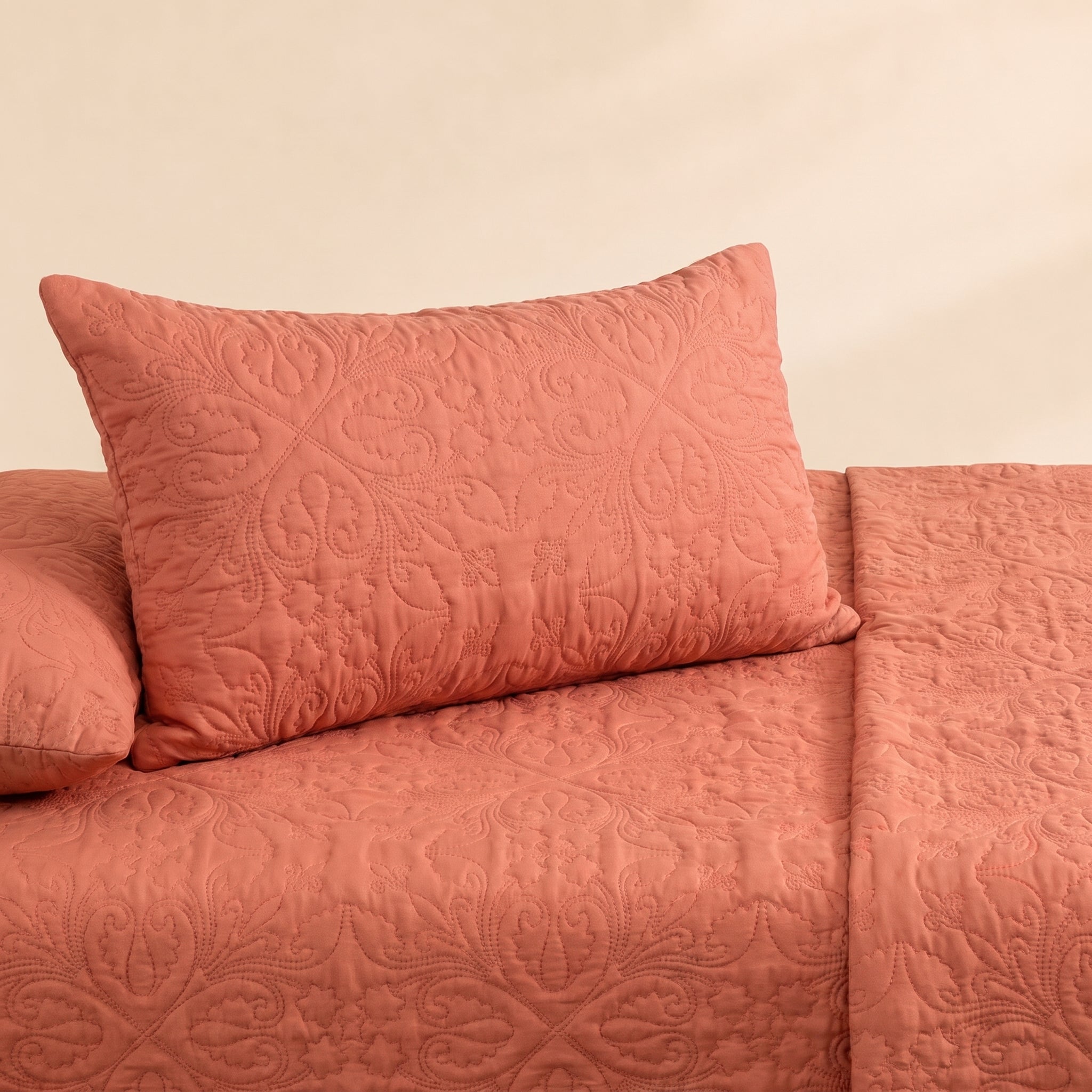 Dusty Peach 3 Pc Plain Bedspread Set by MeruHome – gallery view 2