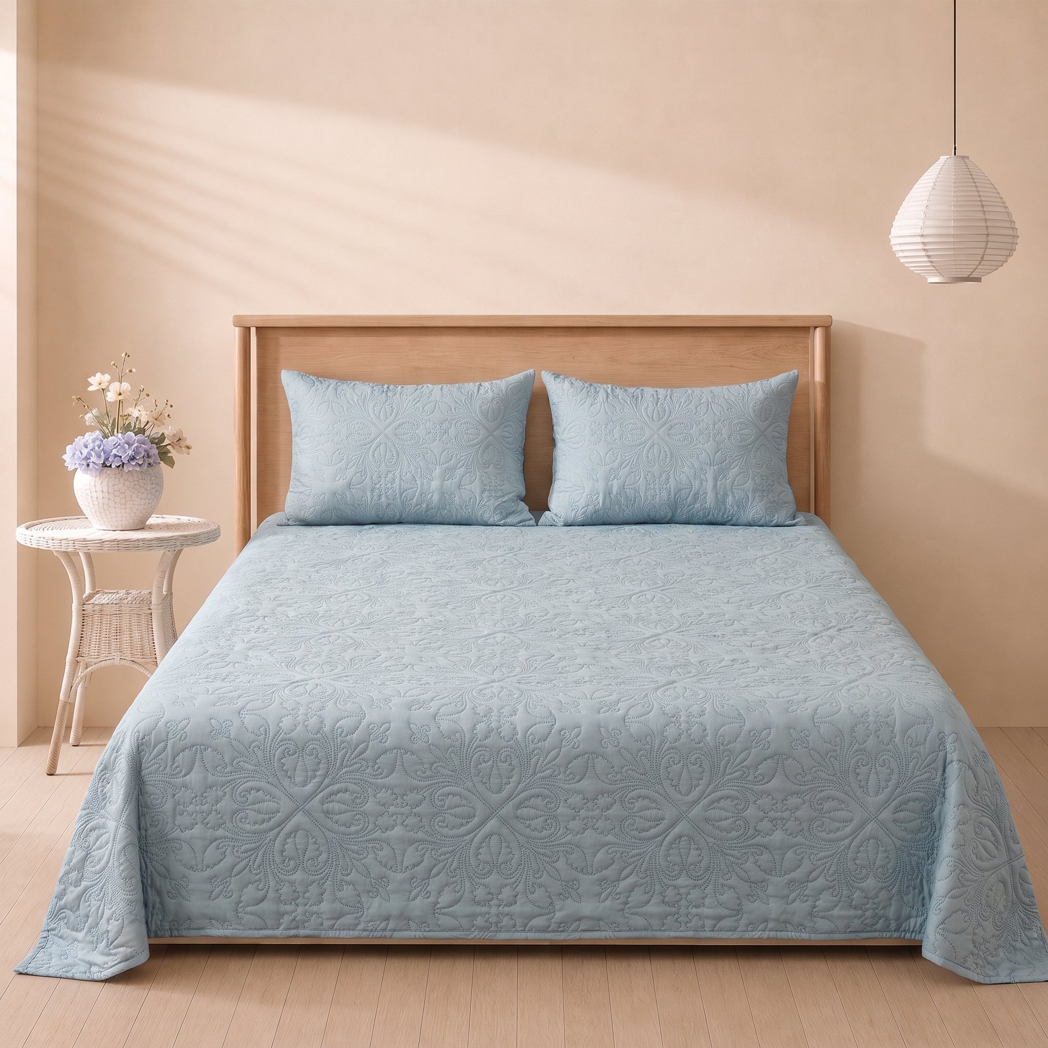 Cool Pale Grey 3 Pc Plain Bedspread Set by MeruHome