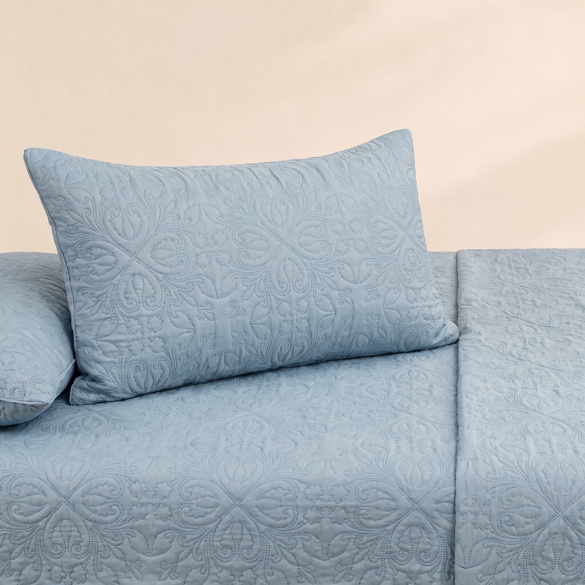 Cool Pale Grey 3 Pc Plain Bedspread Set by MeruHome – gallery view 2