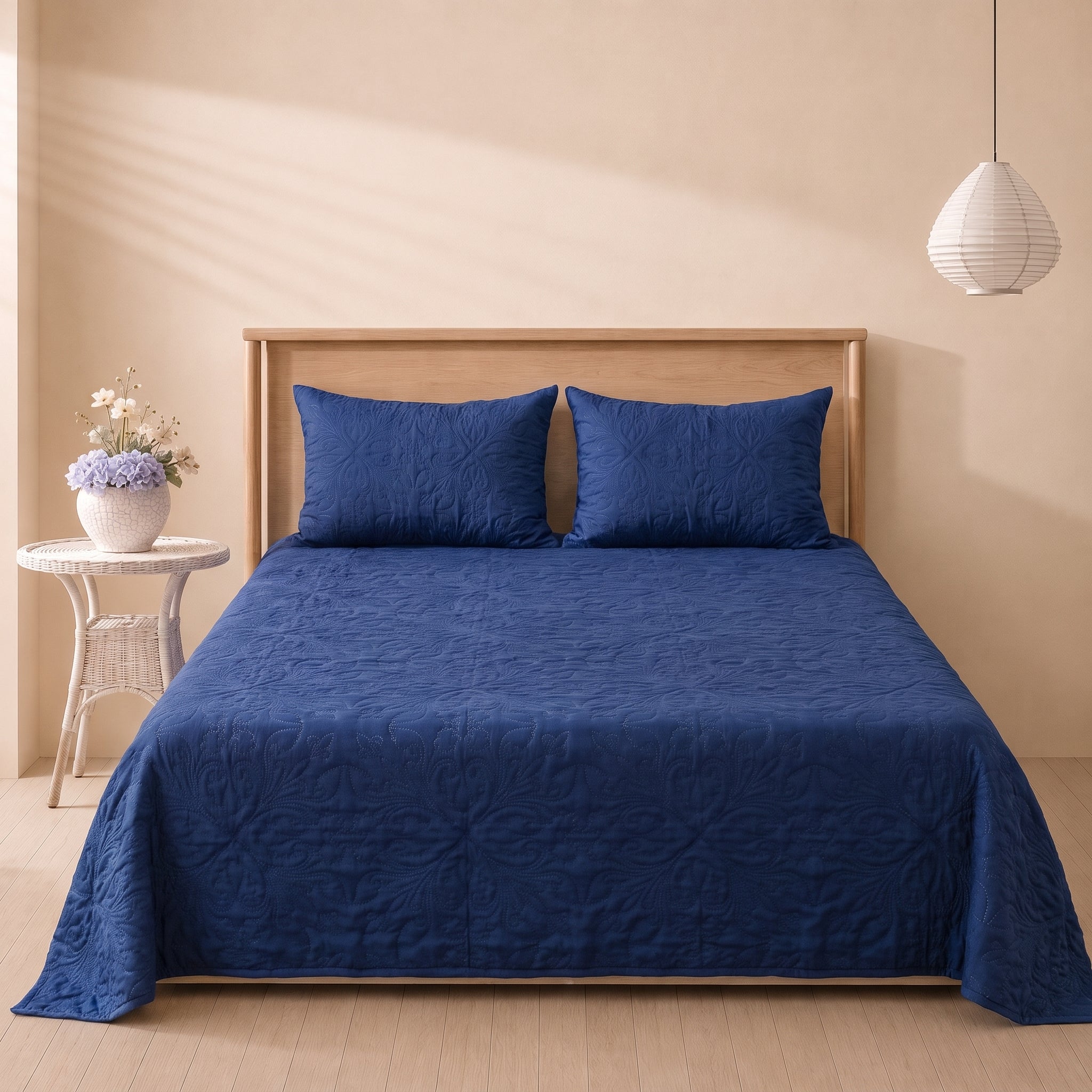 Midnight Blue 3 Pc Plain Bedspread Set by MeruHome