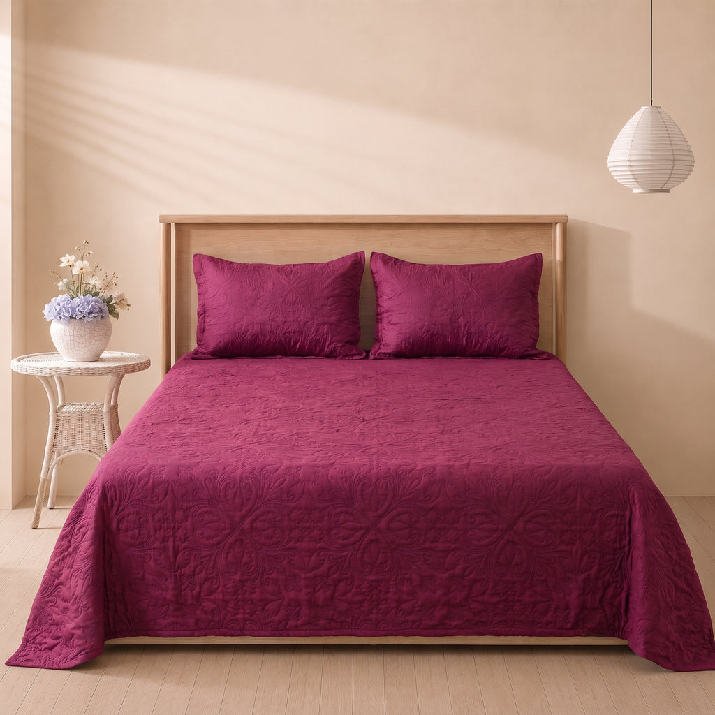 Berry Pink 3 Pc Plain Bedspread Set by MeruHome