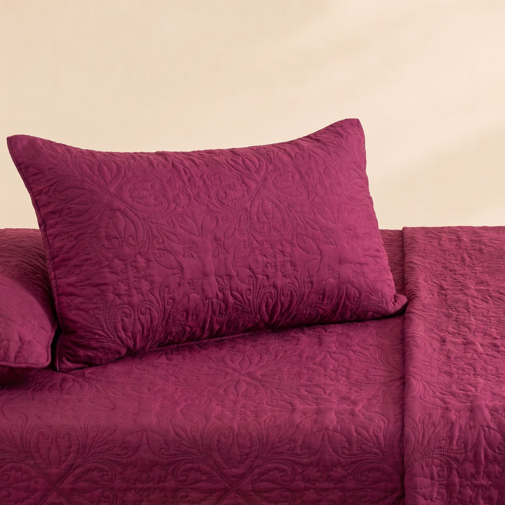 Berry Pink 3 Pc Plain Bedspread Set by MeruHome – gallery view 3
