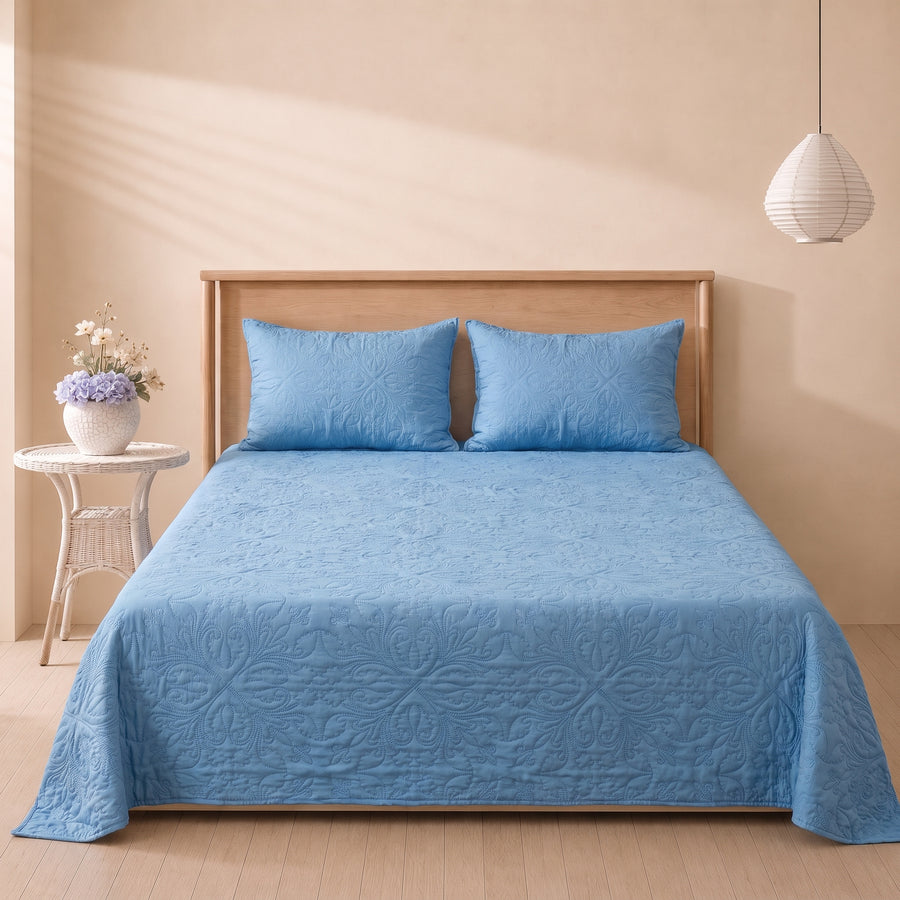 Aqua Blue 3 Pc Plain Bedspread Set by MeruHome