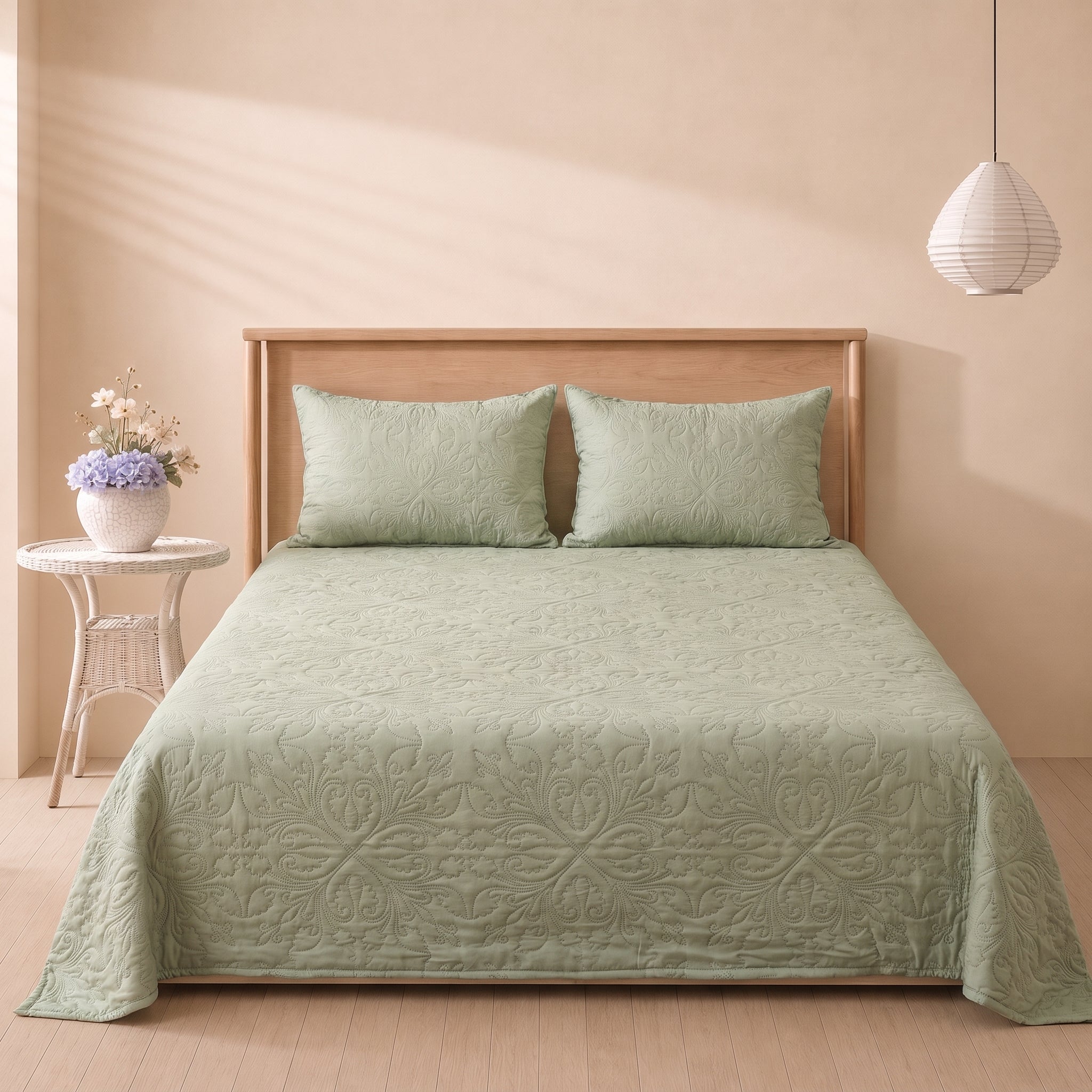 Muted Green 3 Pc Plain Bedspread Set by MeruHome
